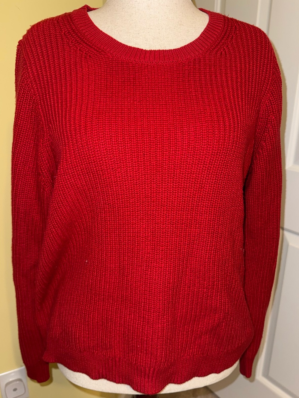 J. Crew Red Ribbed Crewneck Sweater